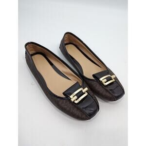 Michael Kors women SZ 11 Fulton PVC Slip On Flats Brown Shoes LOGO